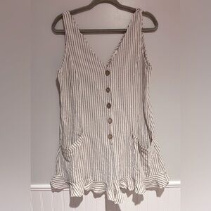 Allie Rose Stripe Linen Ruffle Shorts Button Front Romper Size Medium